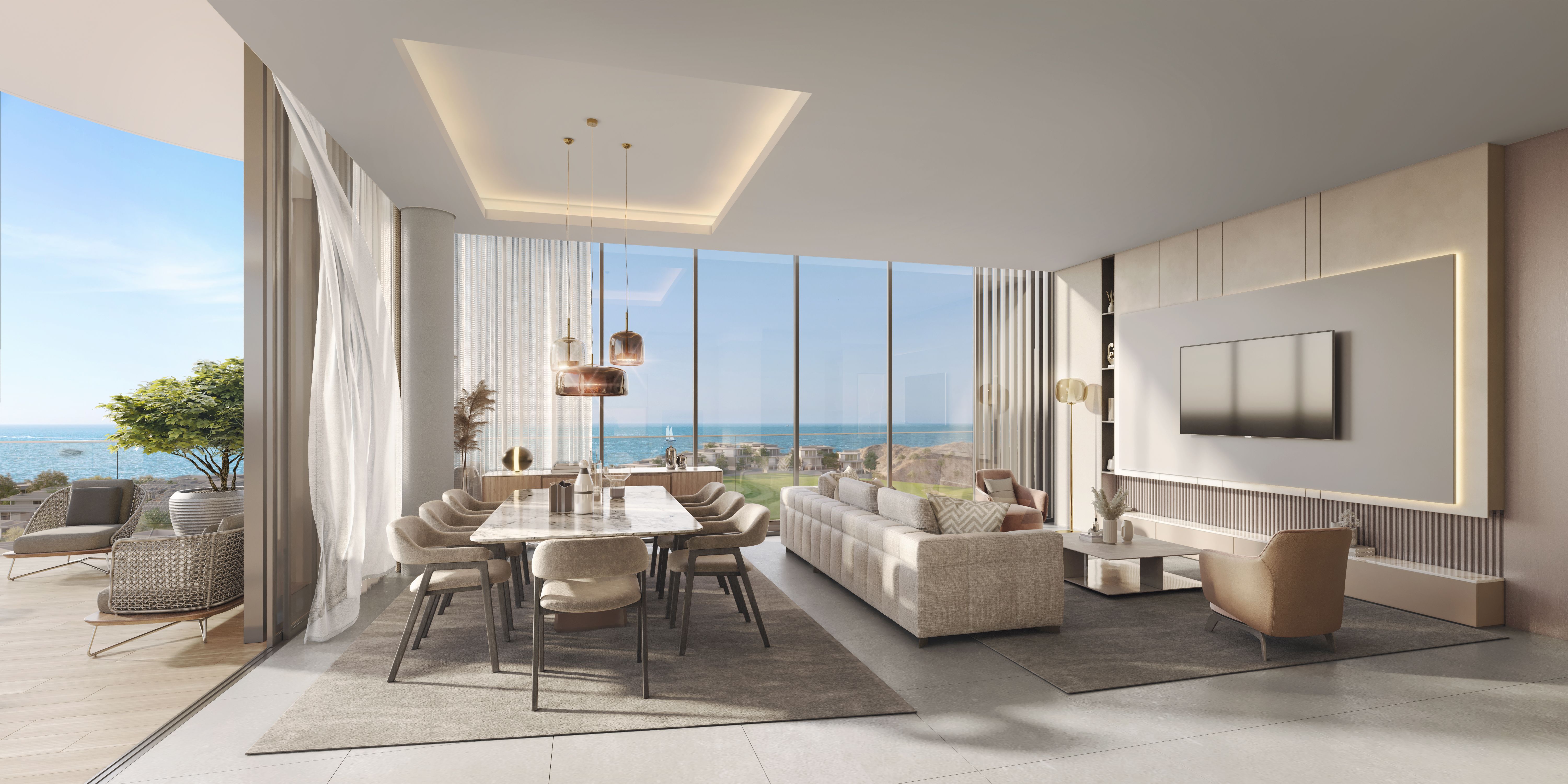 Luxury apartment interior with panoramic ocean views from level 40 The Great Escape 2 AIDA Oman luxury clifftop development 130m above Muscat Riviera